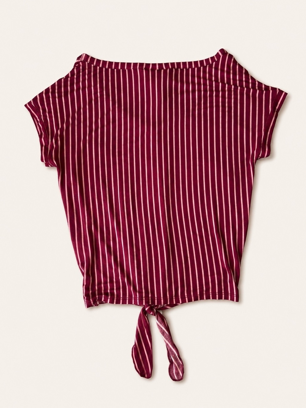 NWT ModCloth Timely Arrival Tie Waist Top -
Red and Pink Stripes - Picture 3 of 10